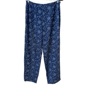 Style & Co Silk Linen Floral Coastal Boho Medallion Pants Navy Cottage Womens 12